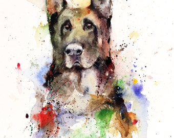 GERMAN SHEPHERD Watercolor Print by Dean Crouser