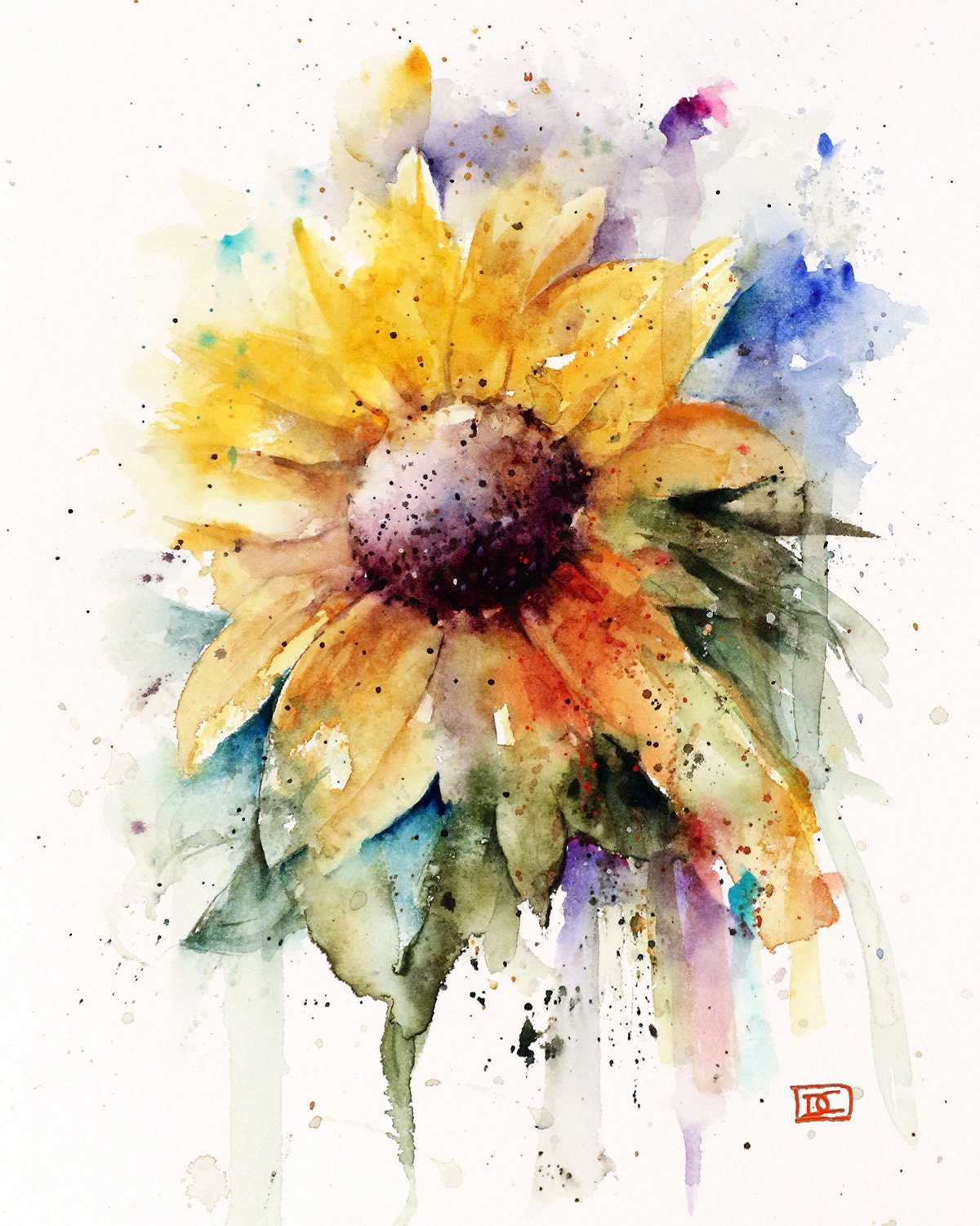 SUNFLOWER Watercolor Flower Print by Dean Crouser 