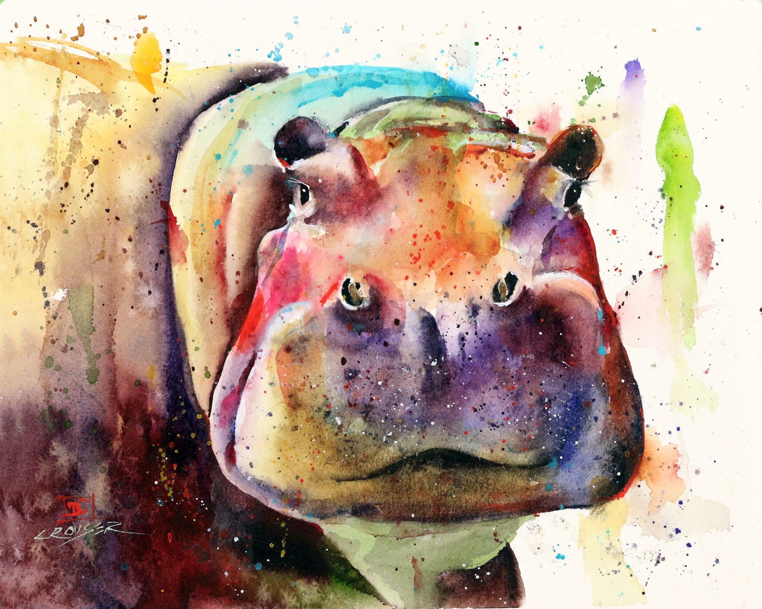 HIPPO Watercolor Art Print by Dean Crouser Etsy