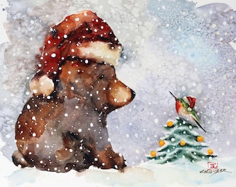 OSITO Y COLIBRÍ: encantadoras tarjetas navideñas de acuarela de Dean Crouser
