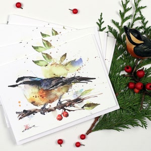 NUTHATCH & BERRIES Blank Greeting Cards, Set of 8, Watercolor Bird Art by Dean Crouser