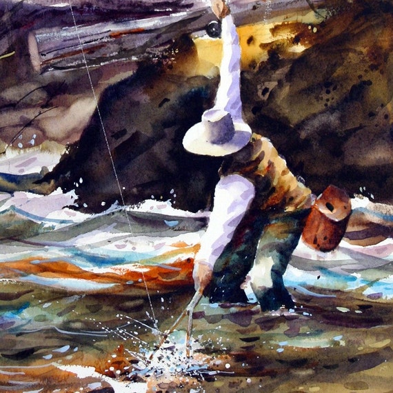 Trout Fishing Watercolor Print By Dean Crouser