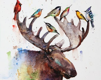 MOOSE and Songbirds Bird Print by Dean Crouser