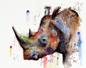 RHINO Watercolor Print, Wildlife Art by Dean Crouser