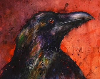 RAVEN Watercolor Bird Art Print by Dean Crouser