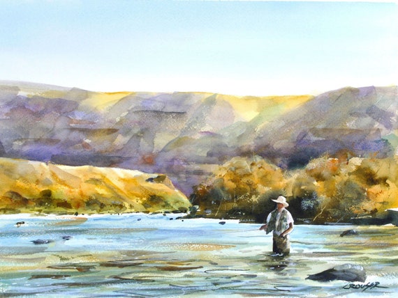 FISHING Watercolor Print by Dean Crouser