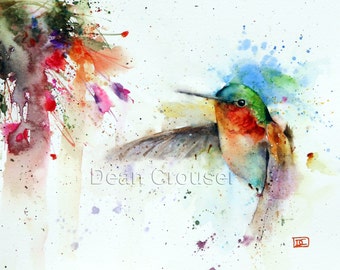 HUMMINGBIRD Watercolor Bird Art Print by Dean Crouser