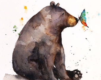 BEAR & BUTTERFLY Blank Greeting Cards, Set of 8, Watercolor Bear Art by Dean Crouser