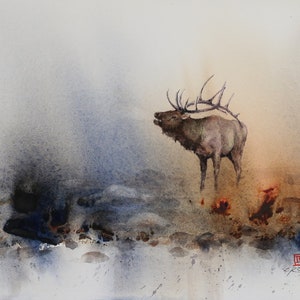 ELK Watercolor Wildlife Print by Dean Crouser