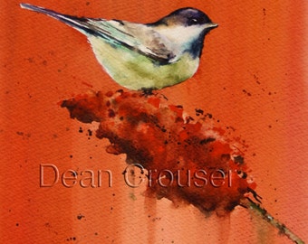 CHICKADEE and FLOWER Watercolor Print by Dean Crouser