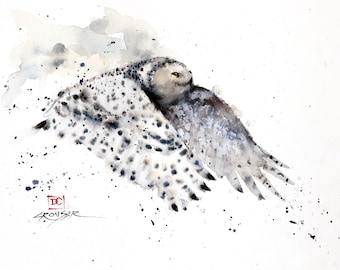 SNOWY OWL Watercolor Wildlife Bird Print by Dean Crouser