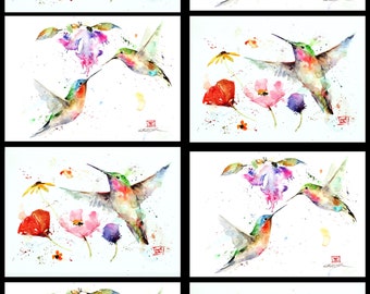 Tarjetas de felicitación en blanco COLIBRÍ y FLORES SILVESTRES, conjunto de 8, arte de aves por Dean Crouser