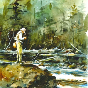 TROUT FISHING Watercolor Print by Dean Crouser