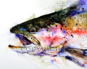 RAINBOW TROUT Watercolor Fish Print, Fish Art, Trout Painting, by Dean Crouser