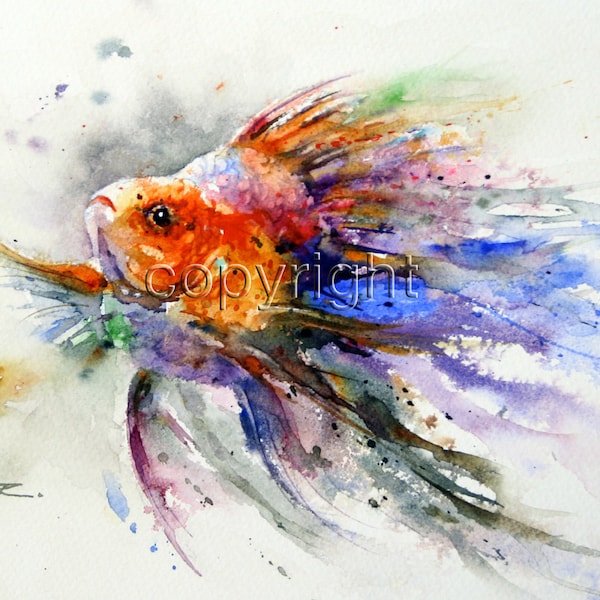 GOLDFISH Watercolor Print, Fish Art by Dean Crouser