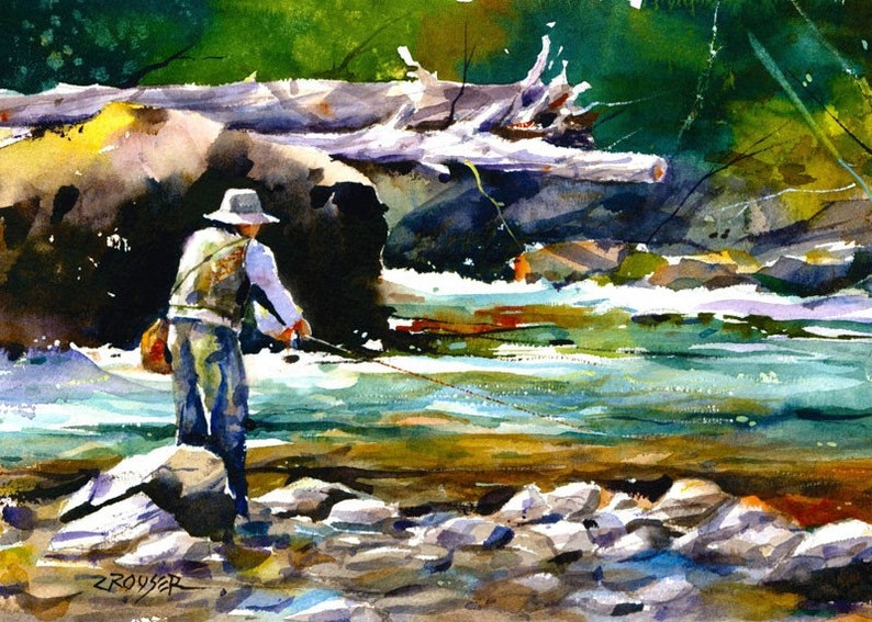 TROUT FISHING Watercolor Print By Dean Crouser image 2