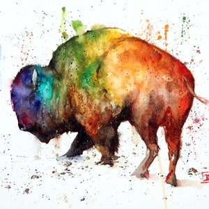 BUFFALO Watercolor Bison Painting by Dean Crouser