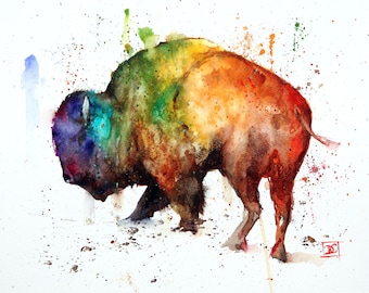 BUFFALO Watercolor Bison Painting by Dean Crouser