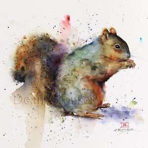 SQUIRREL Watercolor Print, Squirrel Art Painting,  by Dean Crouser