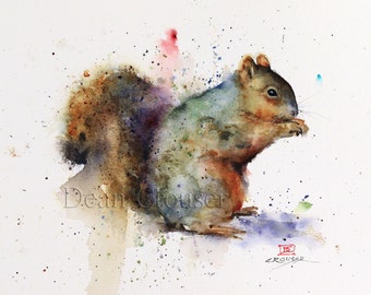 SQUIRREL Watercolor Print, Squirrel Art Painting,  by Dean Crouser