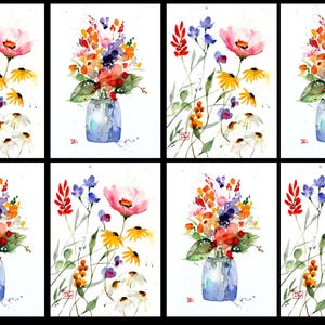 Cartes de voeux FLEUR, lot de 8 cartes vierges, aquarelle de jardin par Dean Crouser