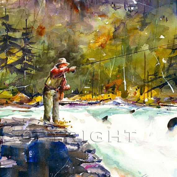 FISHING Watercolor Print by Dean Crouser 