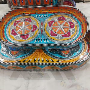 Handmade Oval Tray Set (2 Pcs) : Pakistani Truck Art Chamakpatti Home Decor
