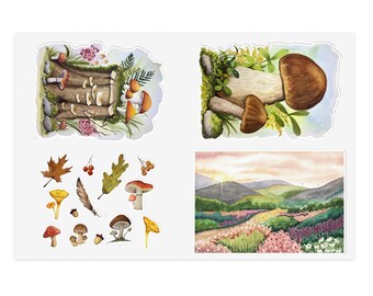 Mushroom Forest Watercolor Sticker Sheet