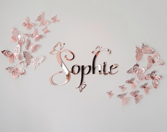 Butterfly Name Sign, Butterfly Decor for Nursery, Nursery Name Sign Butterfly, Baby Girl Name Sign, Name with Butterfly, Butterfly Wall Art