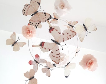 Móvil de mariposa blanca, móvil para bebé, móvil de mariposa para guardería, móvil para niña, móvil para cuna, habitación infantil encantada, mariposas de techo