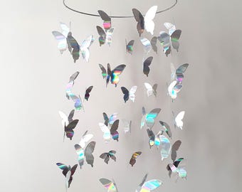 Silver Butterfly Mobile, 3D Butterfly Mobile, Shiny Mobile, Silver Mobile, Fairy Mobile, Sparkle Mobile, Silver Nursery Decor, Chandelier