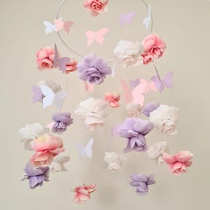 Flower and Butterfly Mobile, Baby Girl Mobile, Purple Baby Mobile, Flower Mobile, Floral Nursery Mobile, Mavuve Nursery Decor, Fairy Mobile