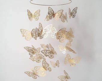 Gold Mobile, 3D Butterfly Mobile, Nursery Decor, Baby Mobile Girl, Modern Mobile, Butterfly Mobile Nursery, Crib Mobile, Nursery Mobile