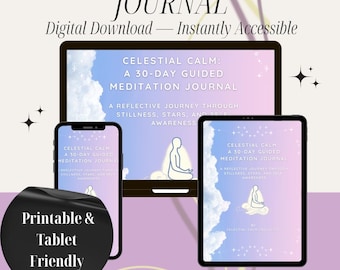 30-Day Guided Meditation Journal – Celestial-Themed Digital Download for Mindfulness, Self-Reflection, and Inner Calm