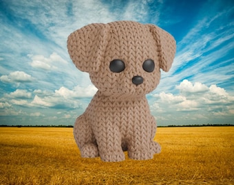 3D Knitted Dog Figurine • Handmade Sculpture • Cute Decor • 3 Sizes & 14 Colors