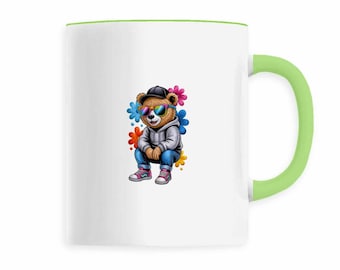 Streetwear bear with embroidered effect – cool & urban mug
