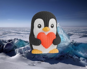 3D Knitted Penguin Figurine • Handmade Sculpture • Polar Decor • 2 Sizes and 14 Colors