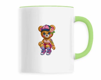 Flower style teddy bear embroidery effect mug – 330 ml