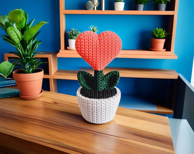 Featured listing image: 3D Knitted Heart Plant – Cute Handmade Decorative Item – Original 3D Printed Gift