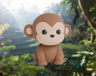 3D Knitted Monkey Figurine • Handmade Sculpture • Jungle Decor • 3 Sizes and 14 Colors