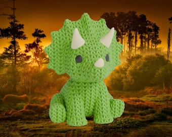 3D knitted triceratops figurine • Handmade dinosaur sculpture • Original decoration • 3 sizes and 14 colors