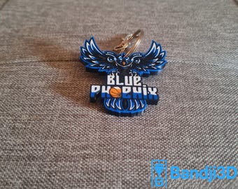 Blue Phoenix Keychain – Local Basketball Team Logo, Accessory, Personalized Supporter Gift – First Name Engraved on the Back