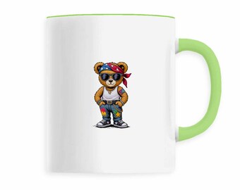 Red bandana bear embroidery effect mug – 330 ml