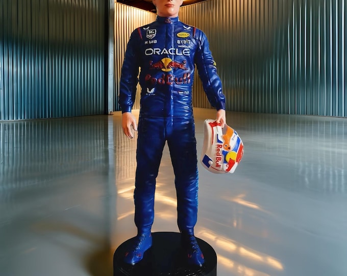 Featured listing image: F1 Max Verstappen Racing Driver Figurine – 3D Print Hand-Painted Statue with Base – Motorsport Collection