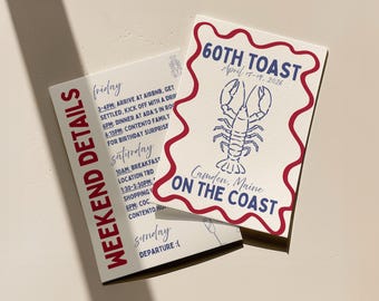 Lobster Birthday Invitation & Itinerary | 60th Coastal Maine Weekend Party Template (Digital Download)