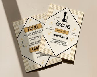 Oscars Party Invitation & Menu Template Bundle | Hollywood Awards Night Watch Party | Editable Digital Download