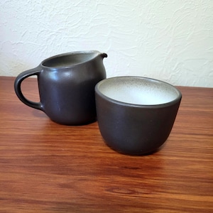 Vintage Heath Ceramics Creamer & Sugar Bowl Set – Brown/White Sandalwood Glaze – Designed by Edith Heath