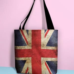 Union Jack Canvas Bag, Reusable Shopping, Beach Bag, Gift for Her, Stylish Grocery Bag, Vintage Look British Flag Tote, Distressed UK Bag