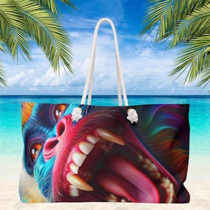 Colourful Monkey Weekender Bag, Vibrant Travel Tote, Fun Beach Bag, Animal Print Towel Bag, Unique Sports Duffel, Her Bright Fun Carryall