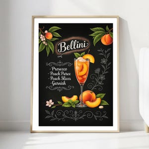Bellini Cocktail Recipe Printable Wall Art | Peach Prosecco Drink Poster | Bar Cart Home Decor | Italian Kitchen Gift idea, Digital Download